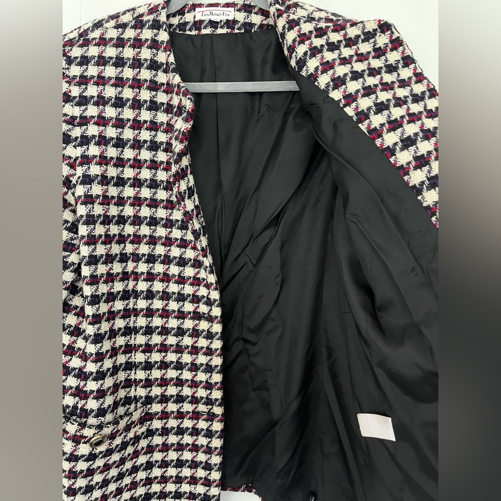 VTG Talbots Wool Tweed Blazer Black White Purple Red Houndstooth Blazer Size 12 - Picture 16 of 16